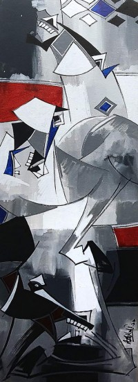 Ashkal, 12 x 36 Inch, Acrylic on Canvas, Abstract Painting, AC-ASH-230